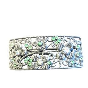 Pewter Tone Floral Design Crystal Barrette